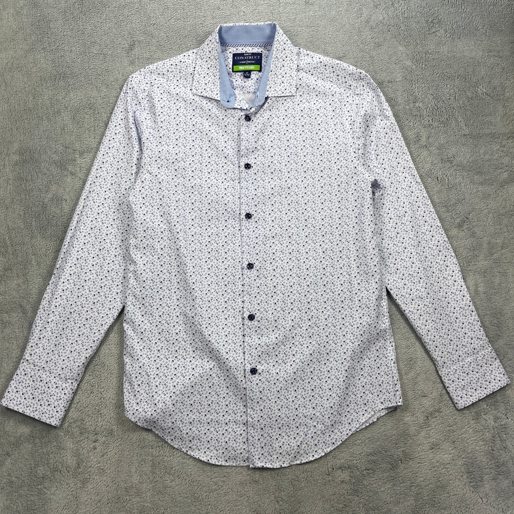CON.STRUCT Button Down Shirt Mens M White Floral Slim Fit 4-Way Stretch Recycled